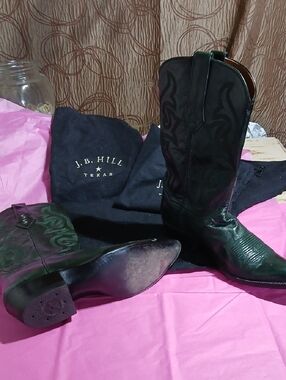 J.B. Hill Women's Drark Green Handmade Leather Western Heeled Boots